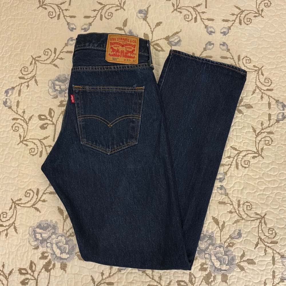 Levi Strauss & Co 501 Original Fit Jeans Mens 33x32 Dark Wash Excellent Straight